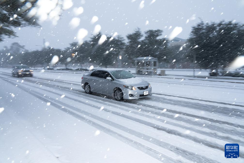 1月21日，在美國(guó)休斯敦，車(chē)輛在大雪中行駛。新華社發(fā)（陳晨攝）